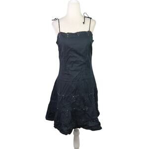 Vintage 90s My Michelle Black Cotton Beaded Tiered Mini Dress 9
